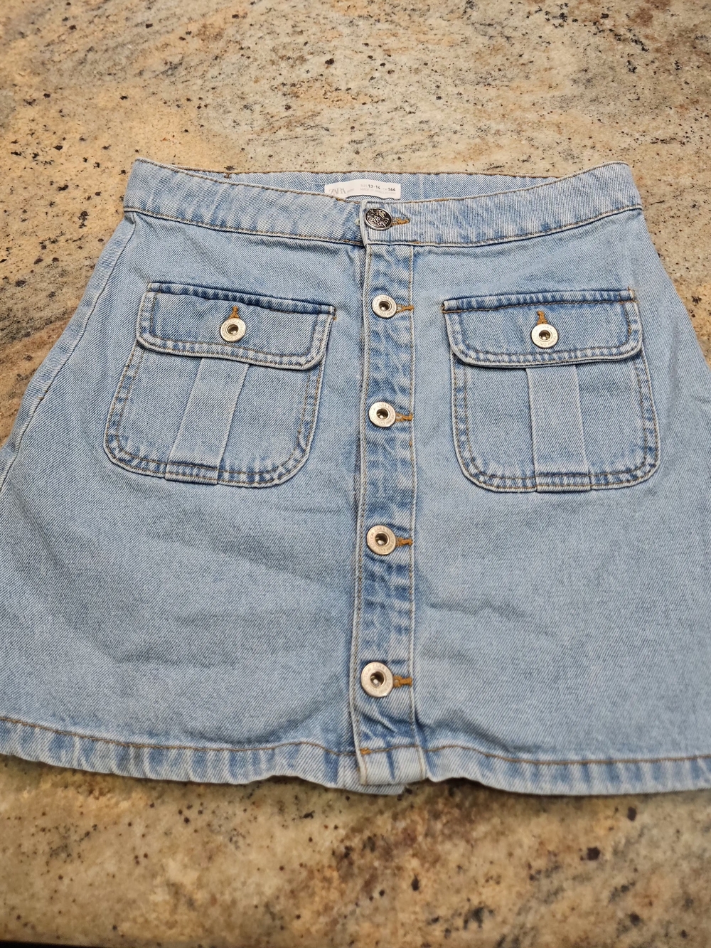 Zara Light Blue Denim Button-Front Skirt